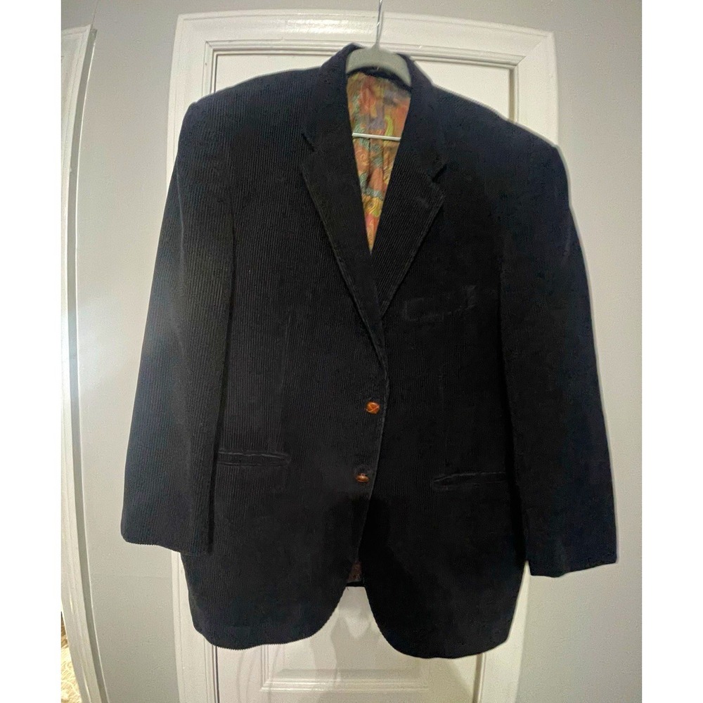 Vintage Lauren Ralph Lauren Men Black Corduroy Blazer 44R 2-Button Notch P04